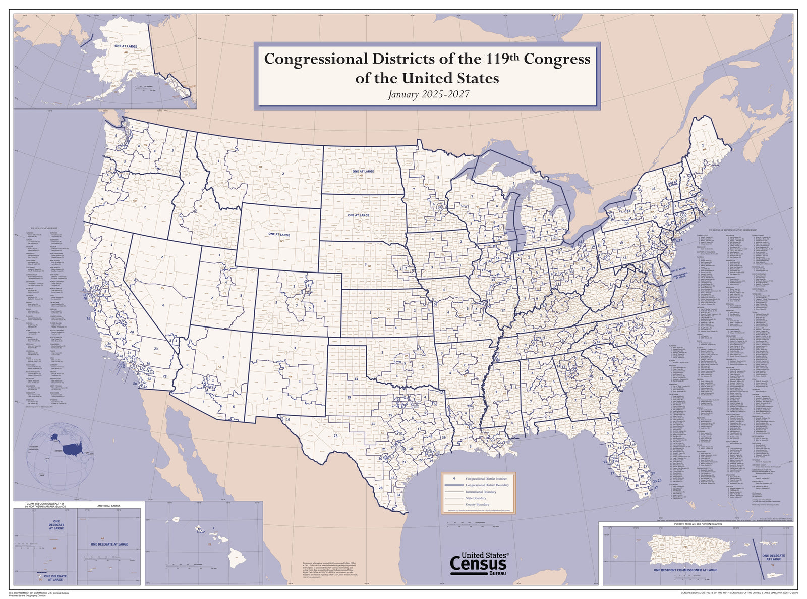 United States Congressional District Wall Map