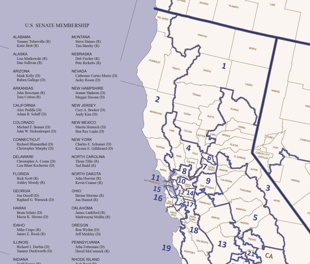 United States Congressional District Wall Map