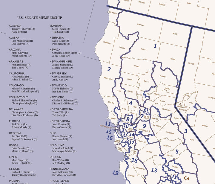 United States Congressional District Wall Map