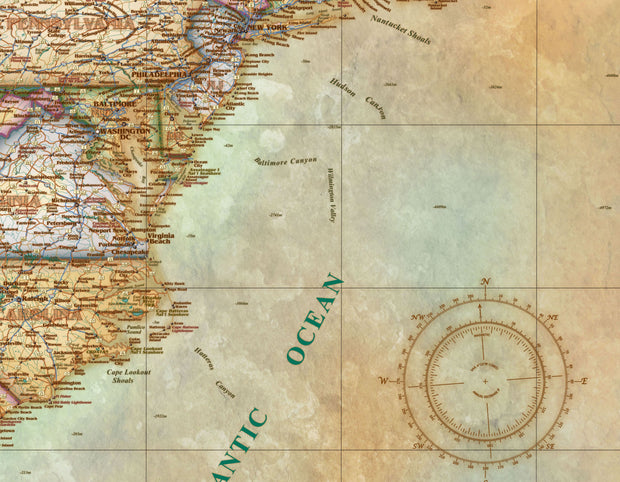 USA Antiqued Wall Map, Gulf of America Edition