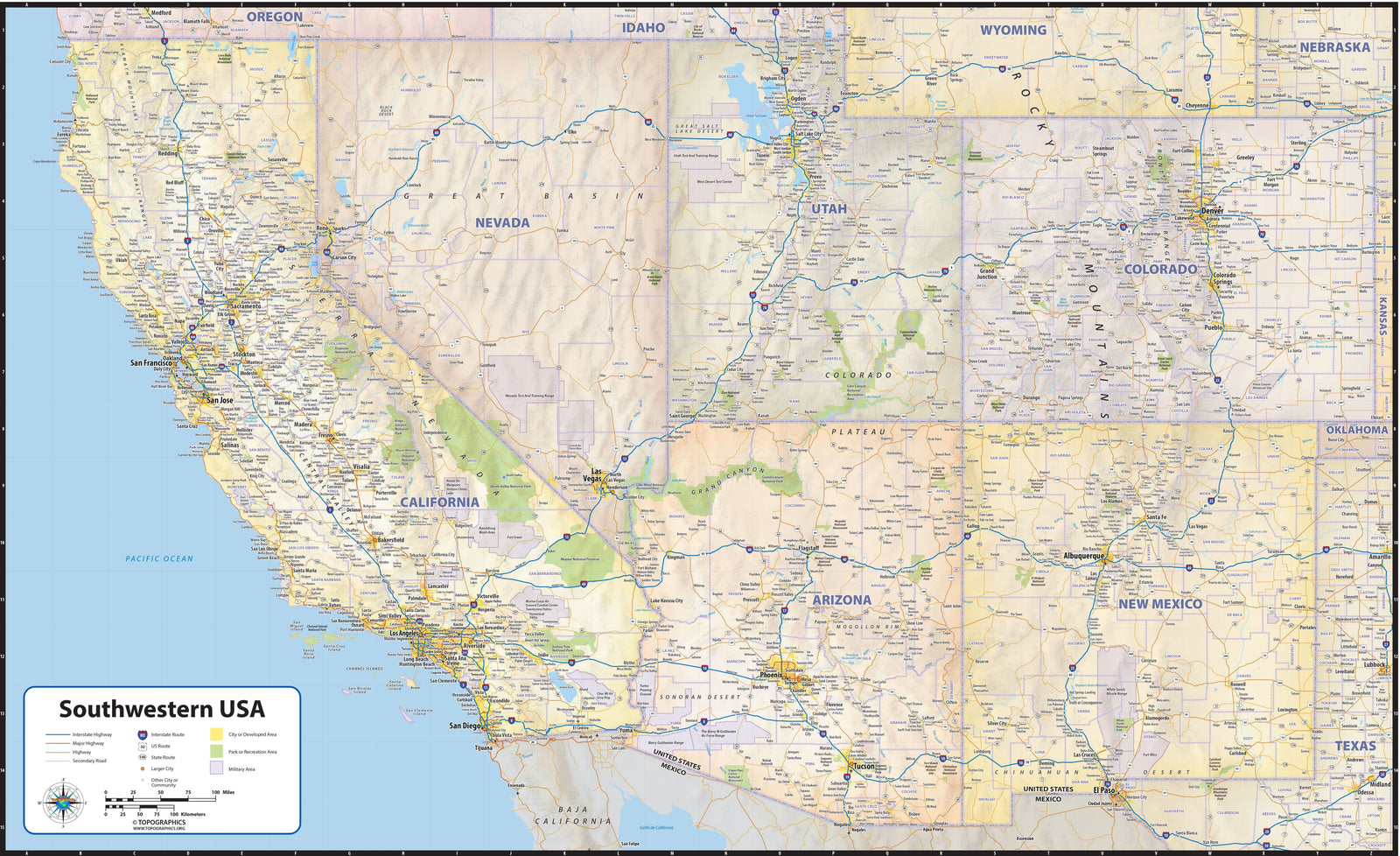 Southwestern USA Wall Map