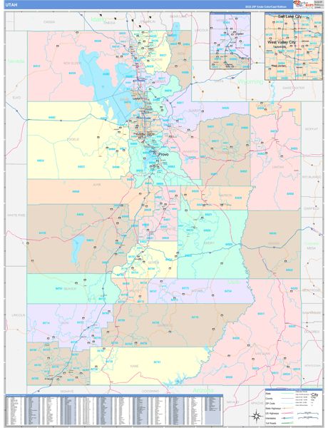 Color Cast Style Wall Map of Utah
