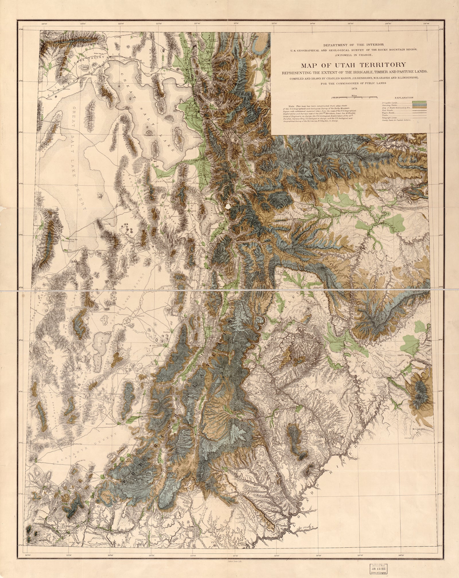 Map of Utah Territory - Irrigable, Timber and Pasture Lands, 1878