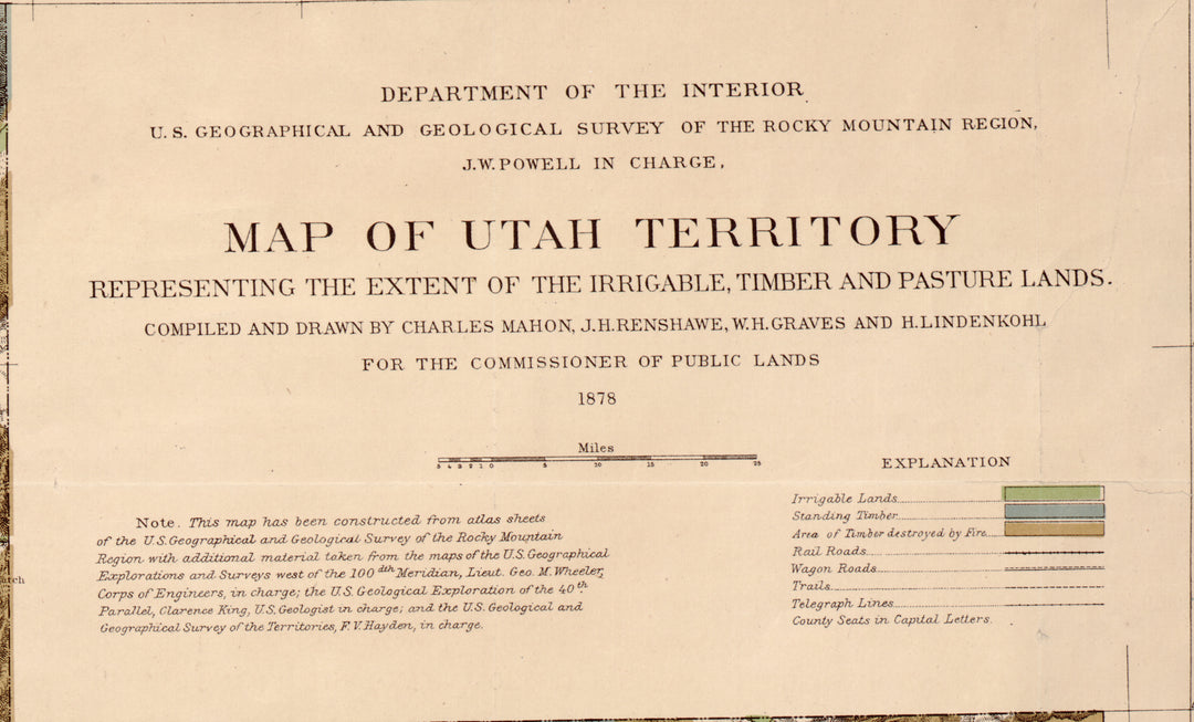 Map of Utah Territory - Irrigable, Timber and Pasture Lands, 1878