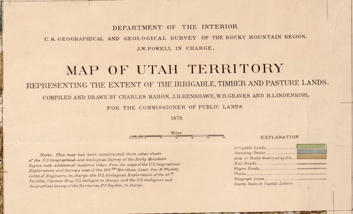 Map of Utah Territory - Irrigable, Timber and Pasture Lands, 1878