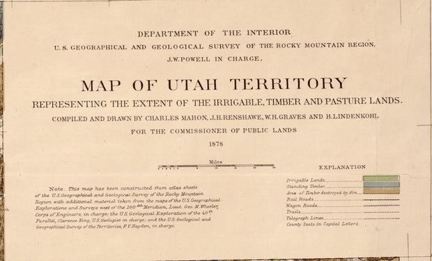 Map of Utah Territory - Irrigable, Timber and Pasture Lands, 1878