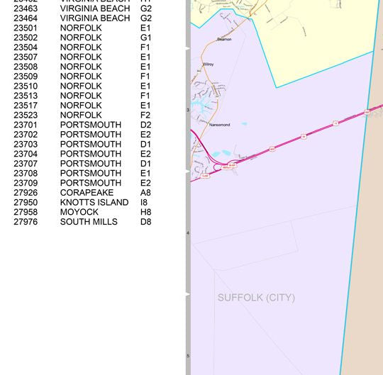 Color Cast Zip Code Style Wall Map of Chesapeake, VA by Market Maps ...