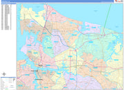 Color Cast Zip Code Style Wall Map of Norfolk, VA by Market Maps