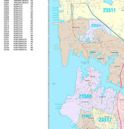 Color Cast Zip Code Style Wall Map of Norfolk, VA by Market Maps