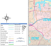 Color Cast Zip Code Style Wall Map of Norfolk, VA by Market Maps