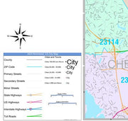 Color Cast Zip Code Style Wall Map of Richmond, VA by Market Maps