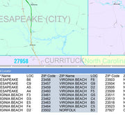 Color Cast Zip Code Style Wall Map of Virginia Beach, VA by Market Maps