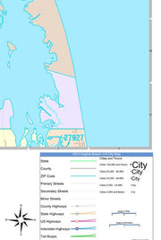 Color Cast Zip Code Style Wall Map of Virginia Beach, VA by Market Maps