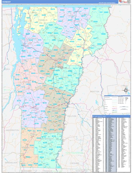 Color Cast Style Wall Map of Vermont