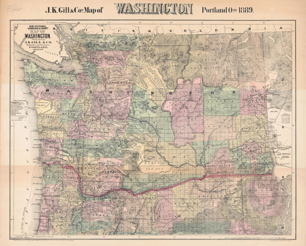 Township and County Map of Washington, 1889
