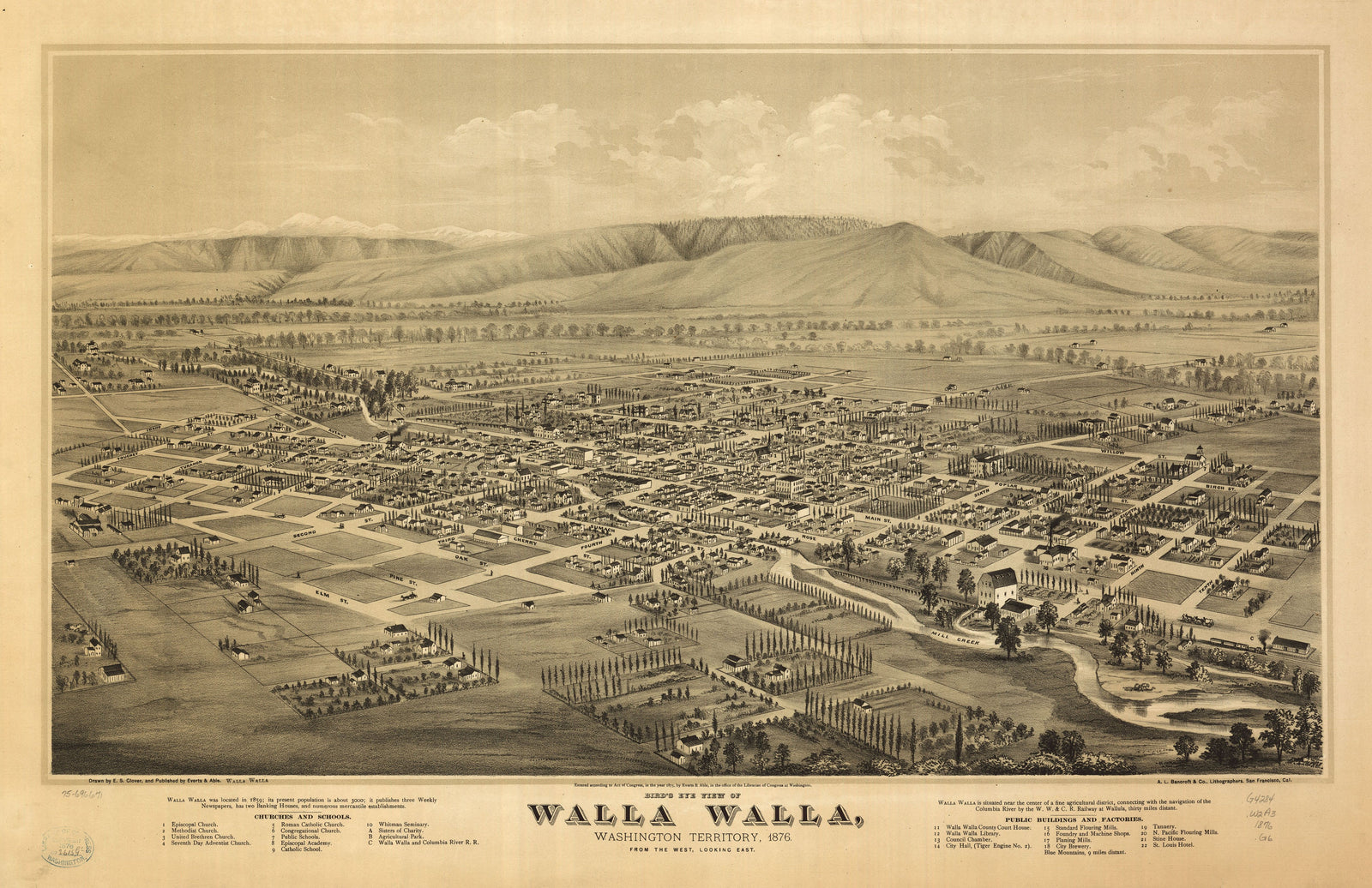 Bird's Eye View of Walla Walla, WA. - 1875