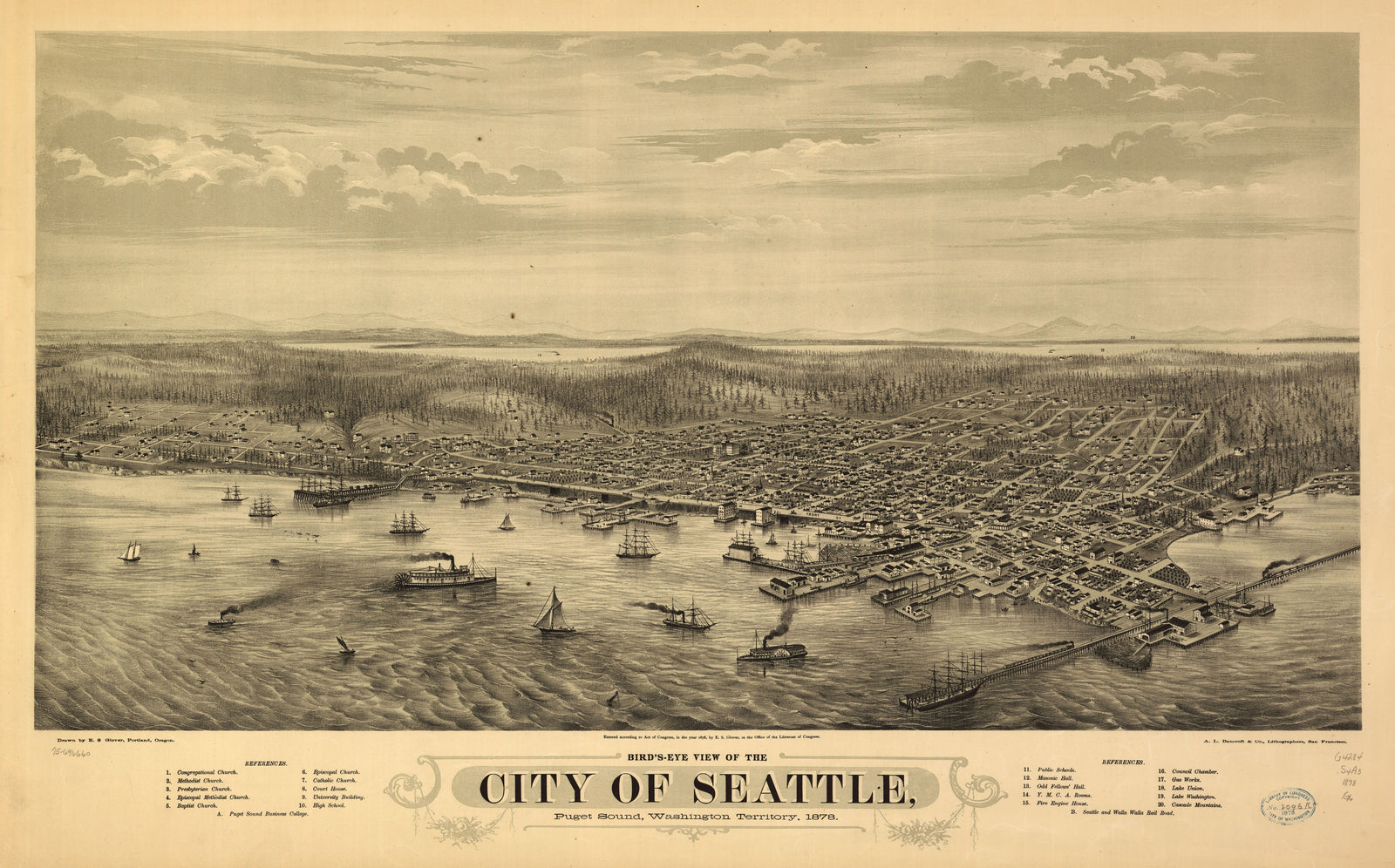 Bird's Eye View of Seattle, WA. - 1878