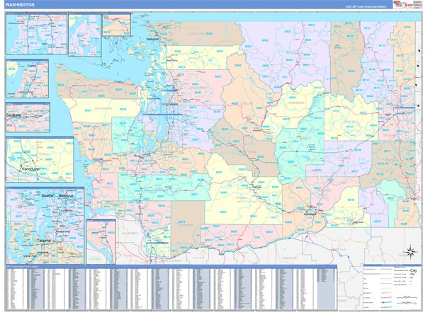 Color Cast Style Wall Map of Washington