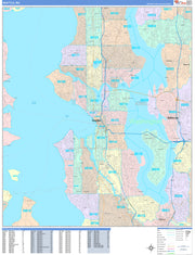 Color Cast Style Wall Map of Seattle, WA by Market Maps