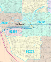 Color Cast Zip Code Style Wall Map of Spokane, WA by Market Maps