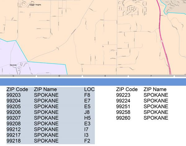 Color Cast Zip Code Style Wall Map of Spokane, WA by Market Maps