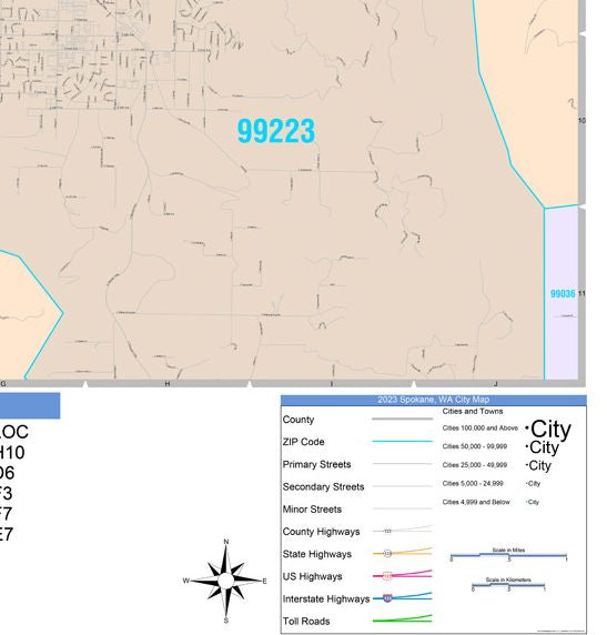 Color Cast Zip Code Style Wall Map of Spokane, WA by Market Maps