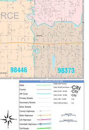 Color Cast Zip Code Style Wall Map of Tacoma, WA by Market Maps