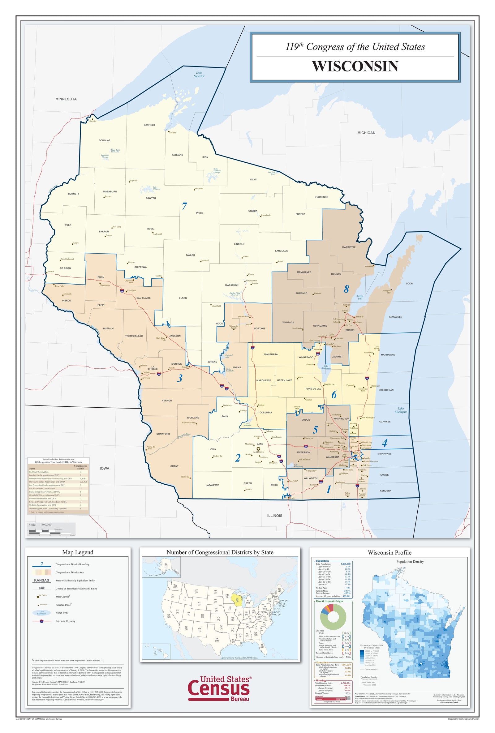 Wisconsin Congressional District Wall Map