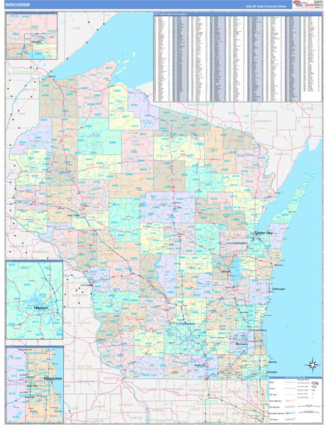 Color Cast Style Wall Map of Wisconsin by Market Maps