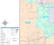 Colorcast Zip Code Style Wall Map of Madison, WI. by Market Maps