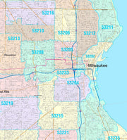 Colorcast Zip Code Style Wall Map of Milwaukee, WI. by Market Maps