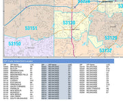 Colorcast Zip Code Style Wall Map of Milwaukee, WI. by Market Maps