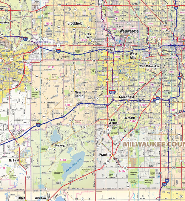 Milwaukee Metro Area Wall Map