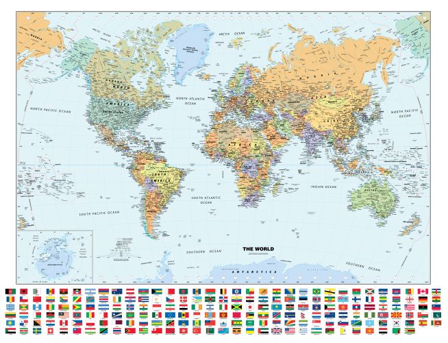 Classic World Wall Map with Flags by Globe Turner