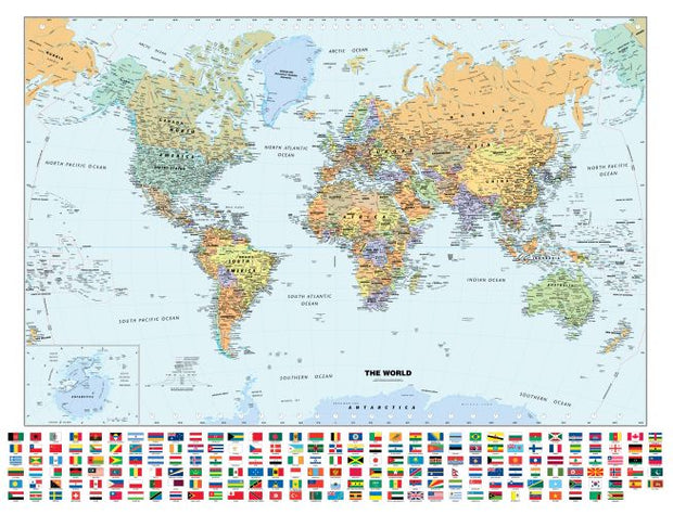 Classic World Wall Map with Flags by Globe Turner