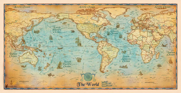 Antiqued World Wall Map