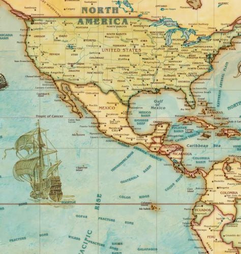 Antiqued World Wall Map