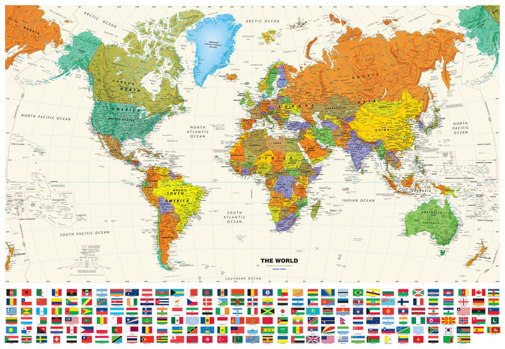 Contemporary World Wall Map with Flags by Globe Turner