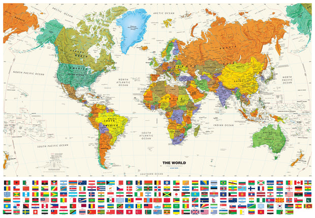 Contemporary World Wall Map with Flags by Globe Turner