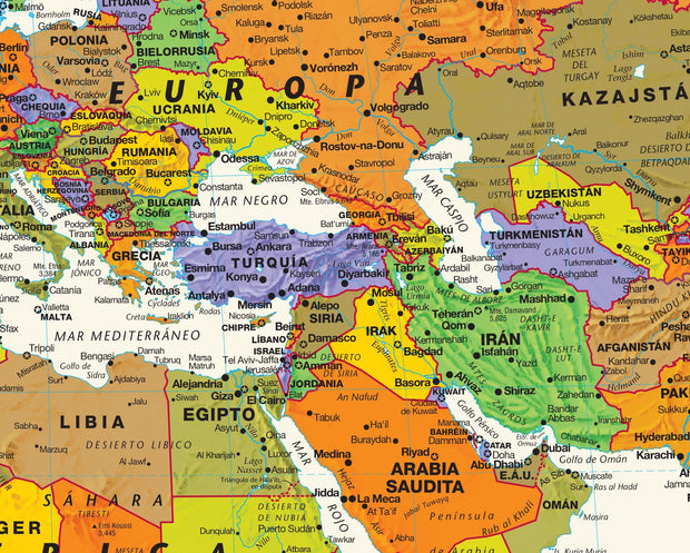 Mapamundi Contemporáneo en Español con Banderas