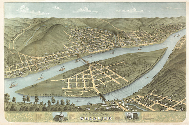 Aerial View of Wheeling, WV 1870