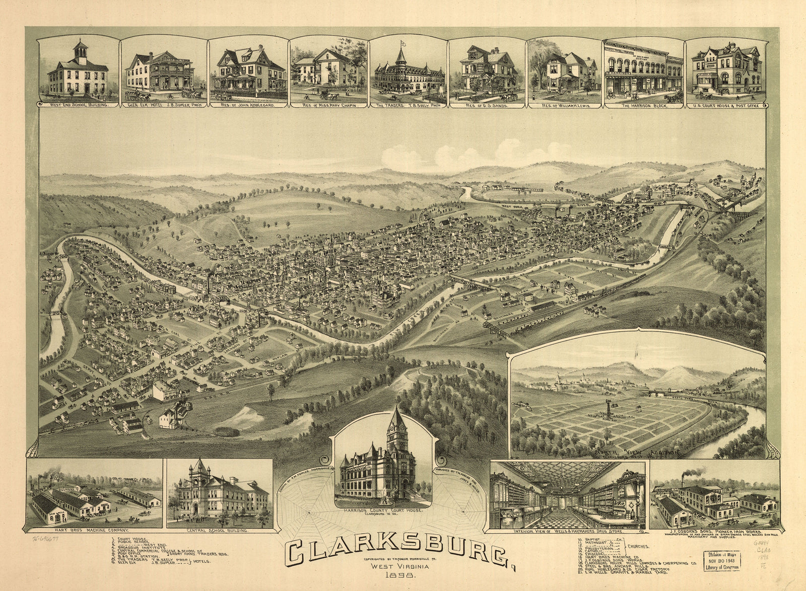 Bird's Eye View of Clarksburg, WV, 1898