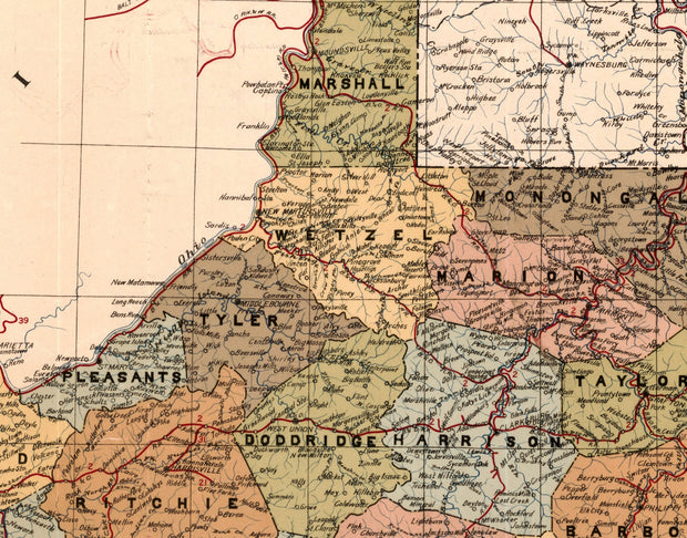 Map of the State of West Virginia Showing Railroads, 1917