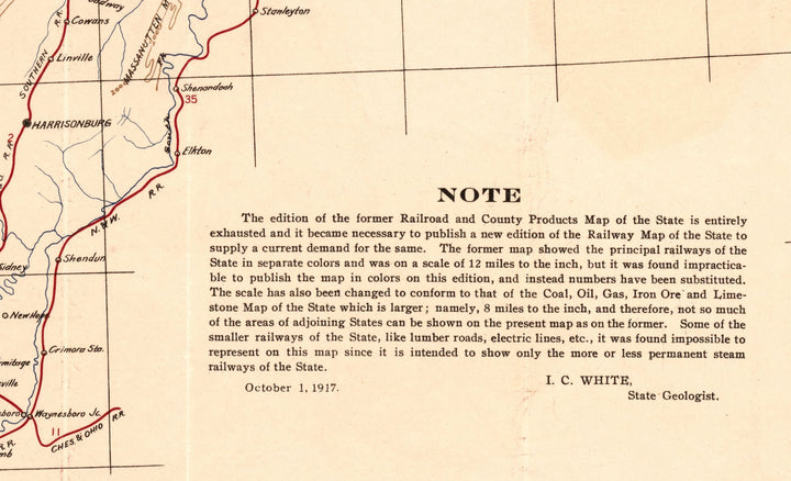 Map of the State of West Virginia Showing Railroads, 1917