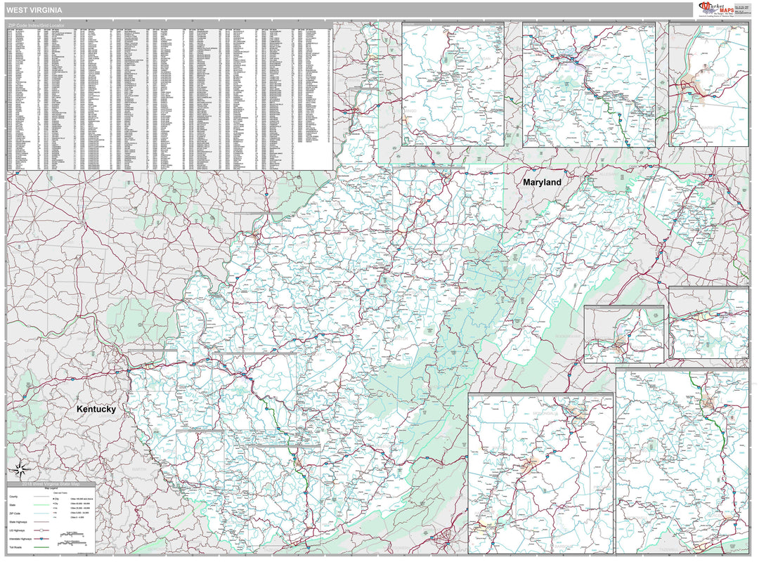 Premium Style Wall Map of West Virginia