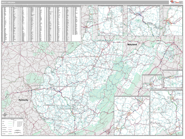 Premium Style Wall Map of West Virginia by Market Maps