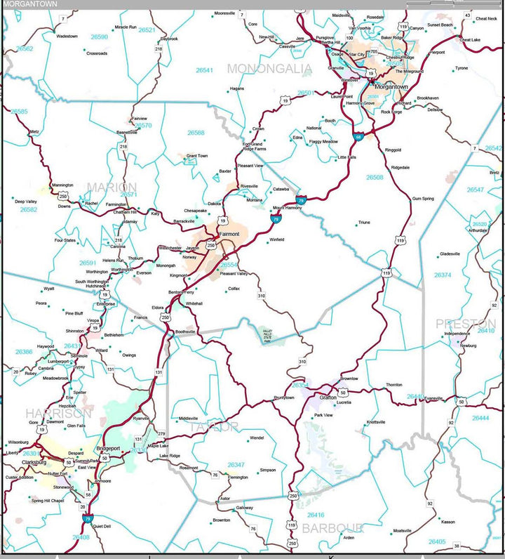 Premium Style Wall Map of West Virginia