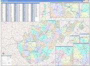 Color Cast Style Wall Map of West Virginia by Market Maps