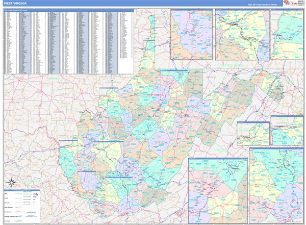Color Cast Style Wall Map of West Virginia by Market Maps