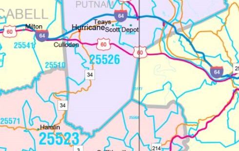 Color Cast Style Wall Map of West Virginia